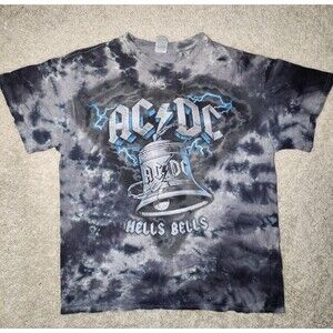 AC/DC Hells Bells Blue Tie-Dye Graphic Band T-Shirt Men’s Size L Rock Tee